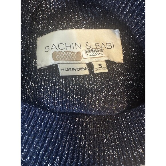 SACHIN & BABI Amelie Metallic Navy‎ Blue Knit Long Sleeve Dress SIZE SMALL - Picture 6 of 13